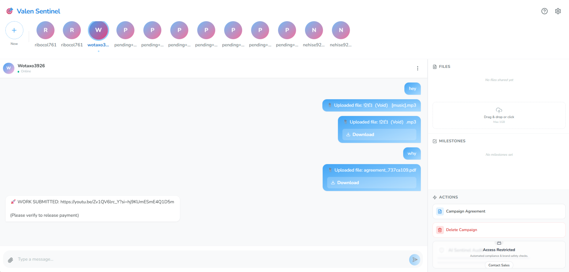 Valen Creator Dashboard